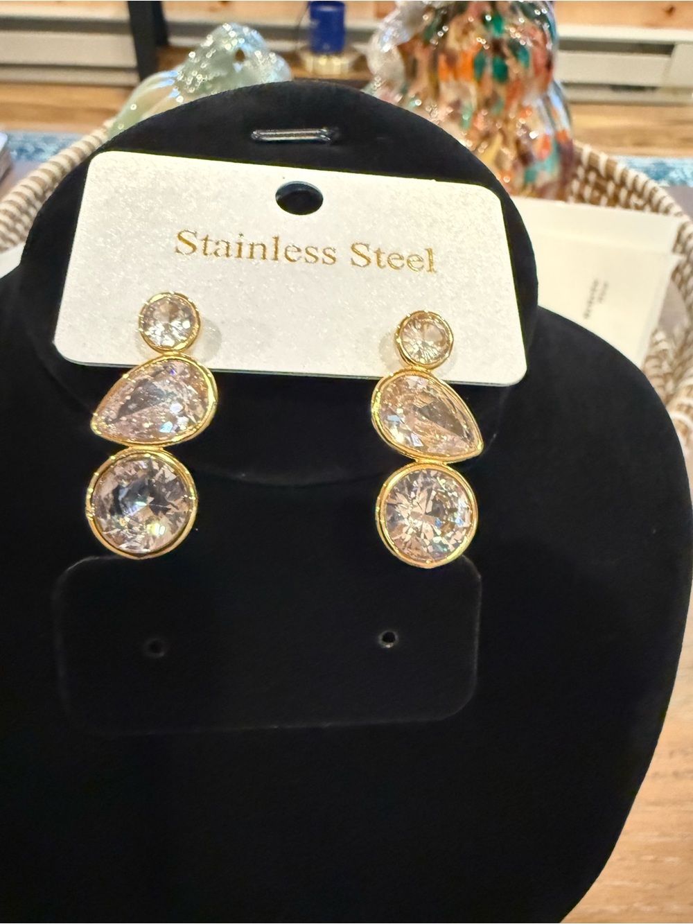 Gold-Tone Crystal Drop Earrings — Stainless Steel by Anthropolgie